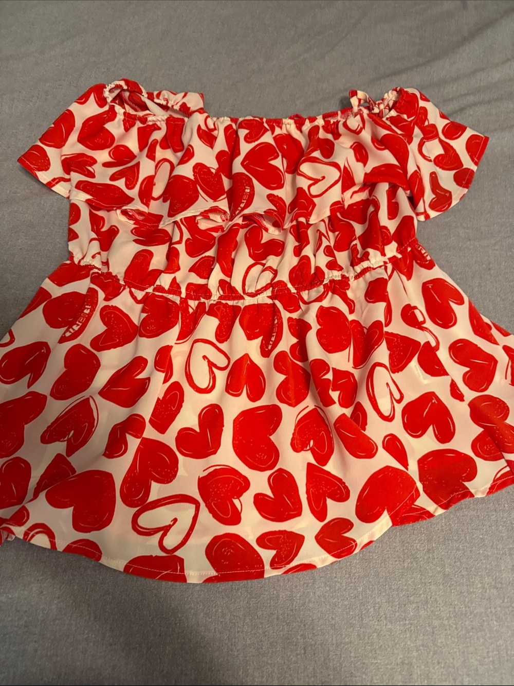 SHEIN White Off-Shoulder Top with Red Heart Print